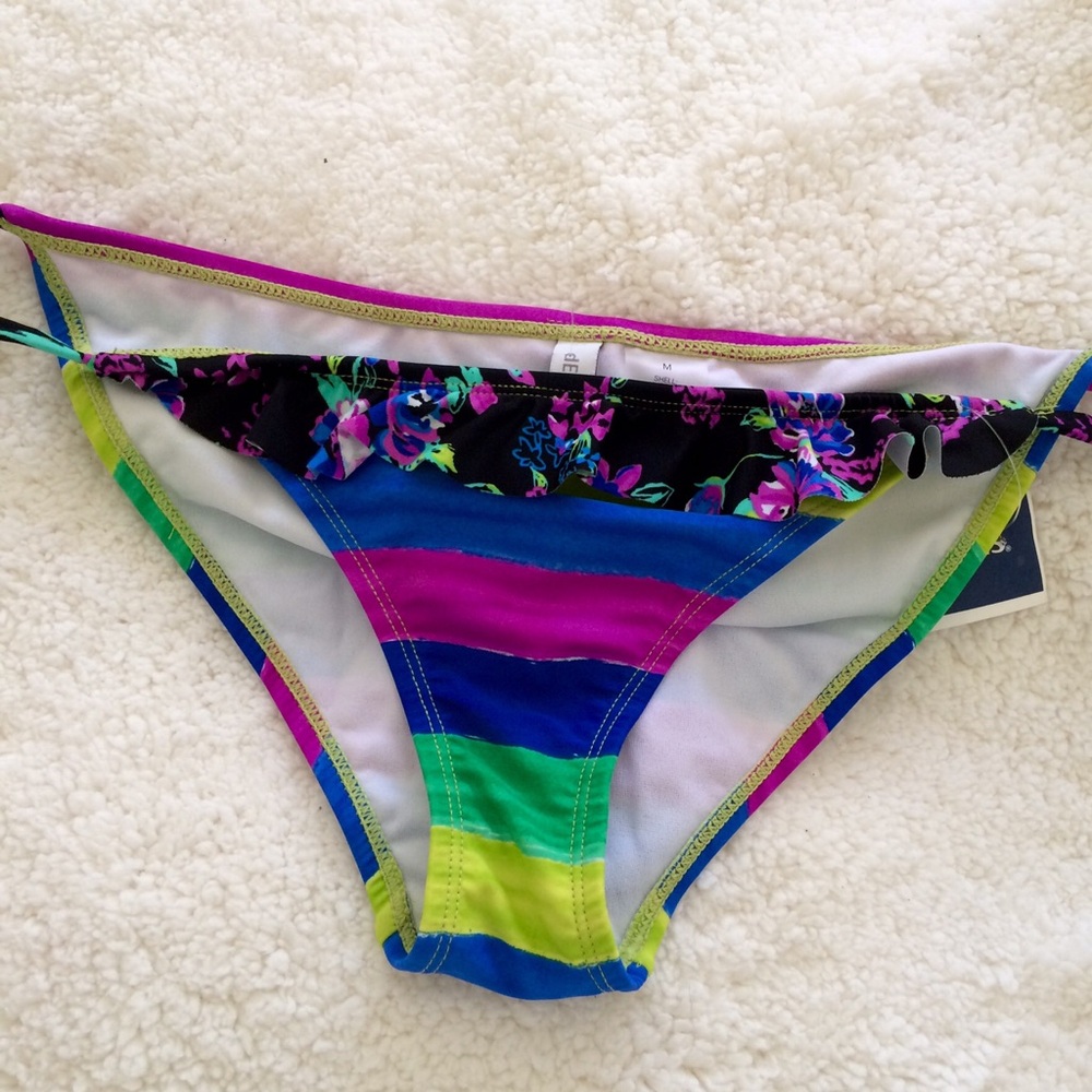Delia's Bikini Striped Floral Tie Bottom NWT